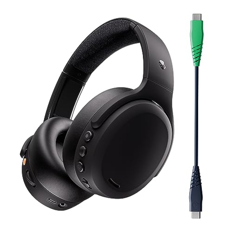 Skullcandy Crusher ANC 2 감각 저음을 갖춘 오버이어 소음 차단 무선 헤드폰, 50시간 배터리, Skull-iQ, Alexa 지원, 마이크, Bluetooth 장치와 작동 - 블랙