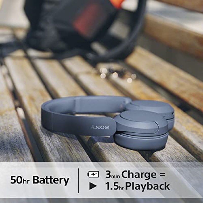 소니 WH-CH520L 무선 Bluetooth 헤드폰 - 빠른 충전 기능으로 배터리 수명 최대 50시간, 온이어 모델 - 매트 블루