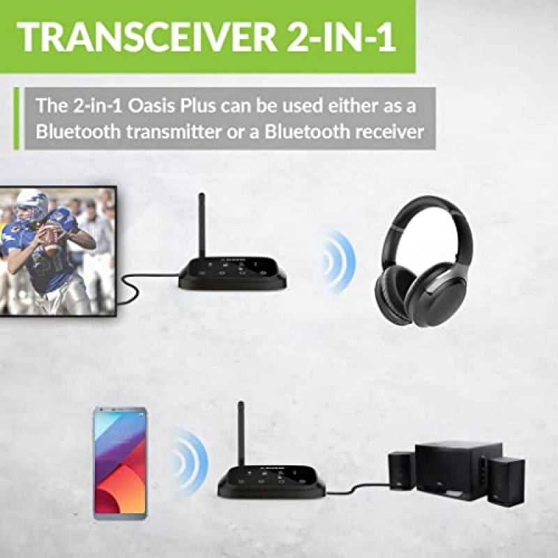 Avantree Oasis Plus 및 Avantree Aria Me S 번들: TV용 Bluetooth 송신기 및 수신기 및 능동형 소음 차단 맞춤형 오디오 Bluetooth 헤드폰