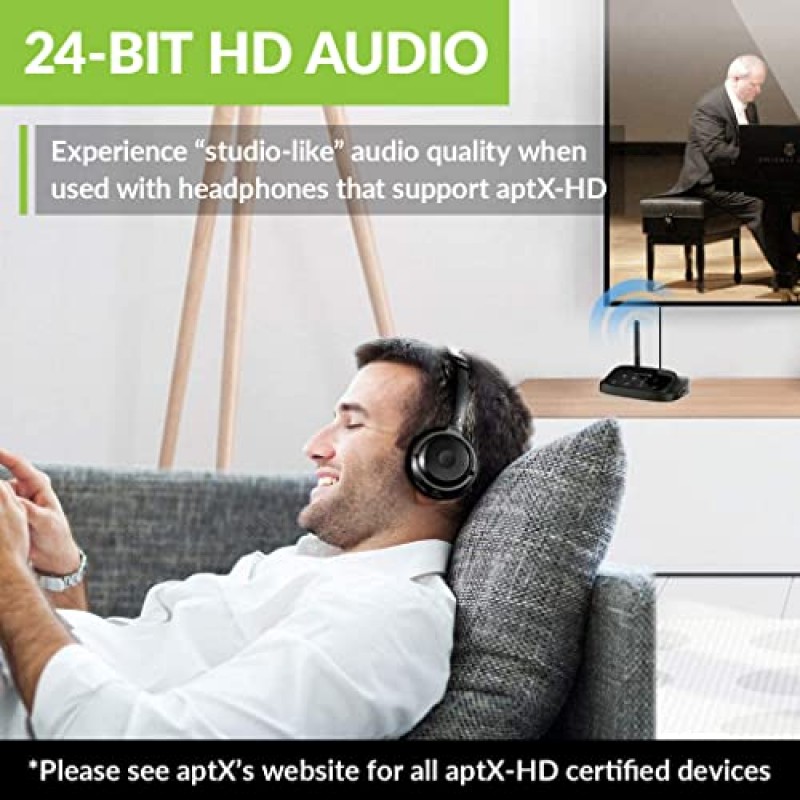 Avantree Oasis Plus 및 Avantree Aria Me S 번들: TV용 Bluetooth 송신기 및 수신기 및 능동형 소음 차단 맞춤형 오디오 Bluetooth 헤드폰