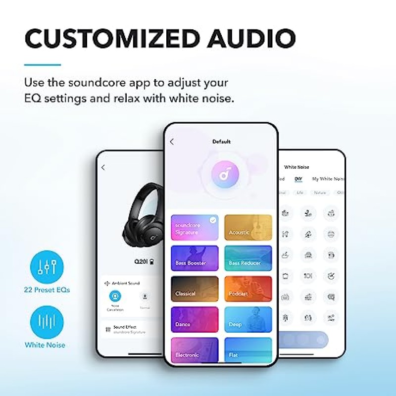 soundcore by Anker Q20i 하이브리드 능동형 소음 차단 헤드폰, 무선 오버이어 Bluetooth, 40H 긴 ANC 재생 시간, 고해상도 오디오, 빅 베이스, 앱을 통한 사용자 정의, 투명도 모드, 여행에 적합