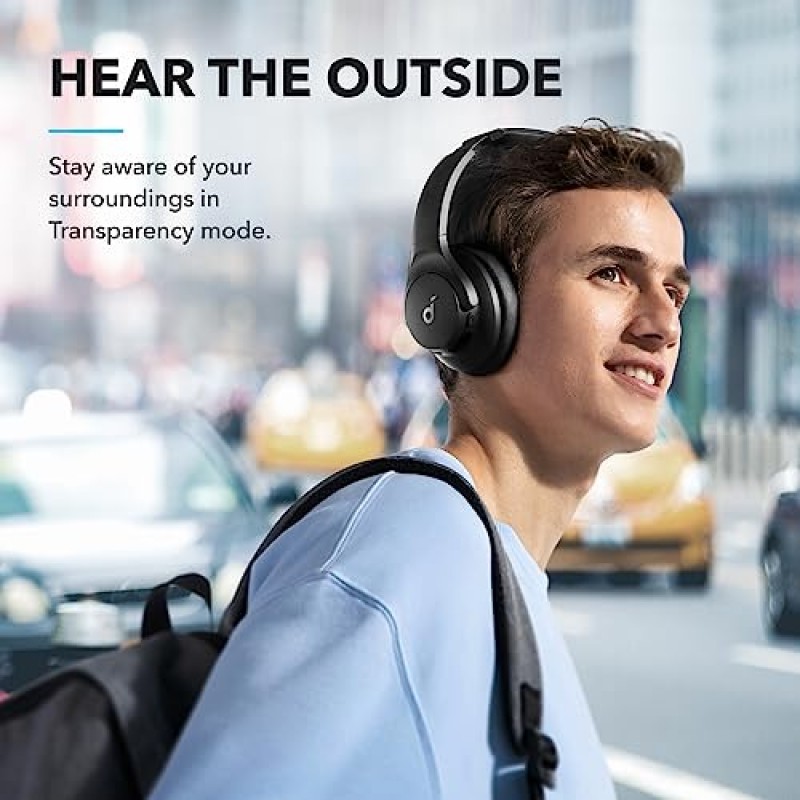 soundcore by Anker Q20i 하이브리드 능동형 소음 차단 헤드폰, 무선 오버이어 Bluetooth, 40H 긴 ANC 재생 시간, 고해상도 오디오, 빅 베이스, 앱을 통한 사용자 정의, 투명도 모드, 여행에 적합