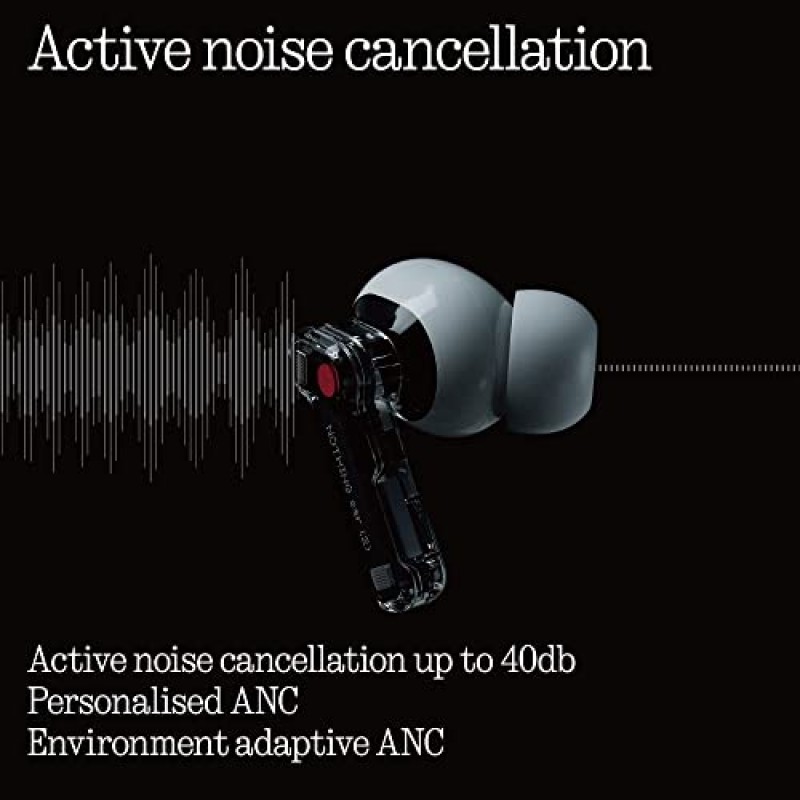 Nothing Ear 2 무선 이어버드 40db까지 능동형 소음 제거, 무선 충전 기능이 있는 Bluetooth 5.3 이어폰형 헤드폰, iPhone 및 Android용 듀얼 연결 36H 재생 IP54 방수 이어폰