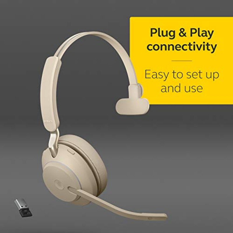 Jabra Evolve2 65 USB-A MS 모노(충전 스탠드 포함) - 베이지색 무선 헤드셋/음악 헤드폰