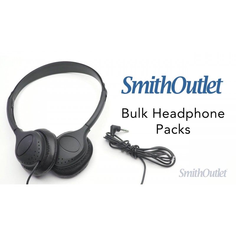 SmithOutlet 50 팩 저가형 헤드폰 대량 구매 | 모델 SG-313-50 | 유선 3.5MM 잭 연결 | 블랙 인조가죽 쿠션 | 학교, 교실, 학생, 도서관용