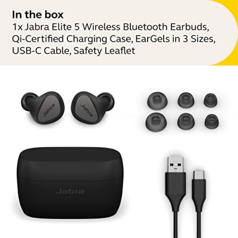 Jabra Elite 5 진정한 무선 인이어 Bluetooth 이어버드 - 하이브리드 능동형 소음 제거(ANC), 선명한 통화를 위한 6개의 내장 마이크 - 티타늄 블랙, $25 Amazon.com 기프트 카드 포함