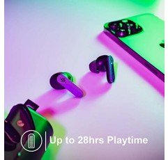새로운 Soul S-Play 블루투스 무선 이어버드 | 40ms의 낮은 대기 시간, 게임 및 엔터테인먼트용 마이크가 장착된 인이어 헤드폰 | 방수, 무선 충전 케이스, 28시간 재생 | 사이 퍼플