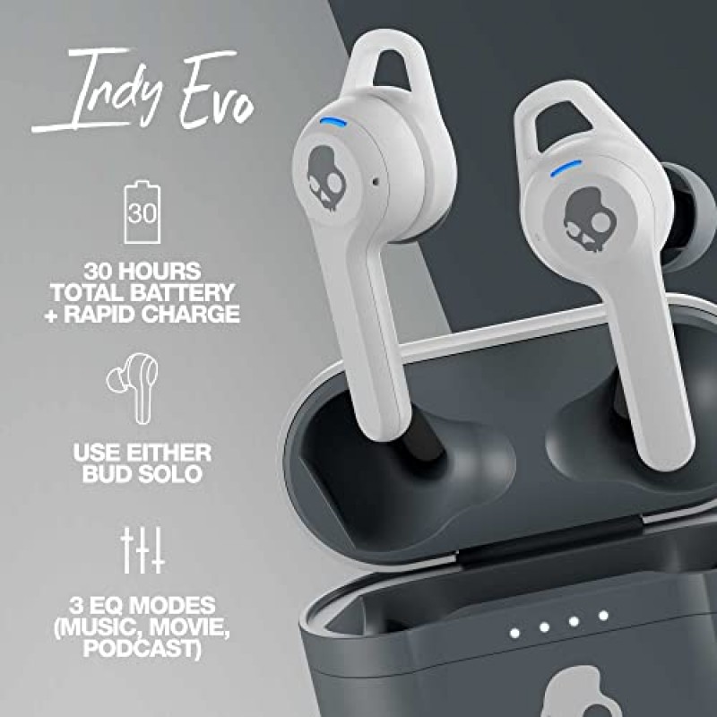 Skullcandy Indy Evo 진정한 무선 이어폰형 이어버드 - 라이트 그레이