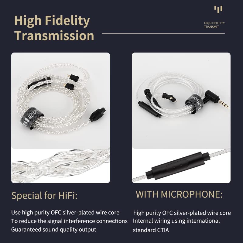 YINYOO HZSOUND 하트 미러 프로 이어 모니터 유선 이어버드, 교체용 2.5mm/3.5mm/4.4mm 플러그, 폼 이어팁, 가죽 가방, 소음 차단 기능이 있는 이어폰 헤드폰(실버)