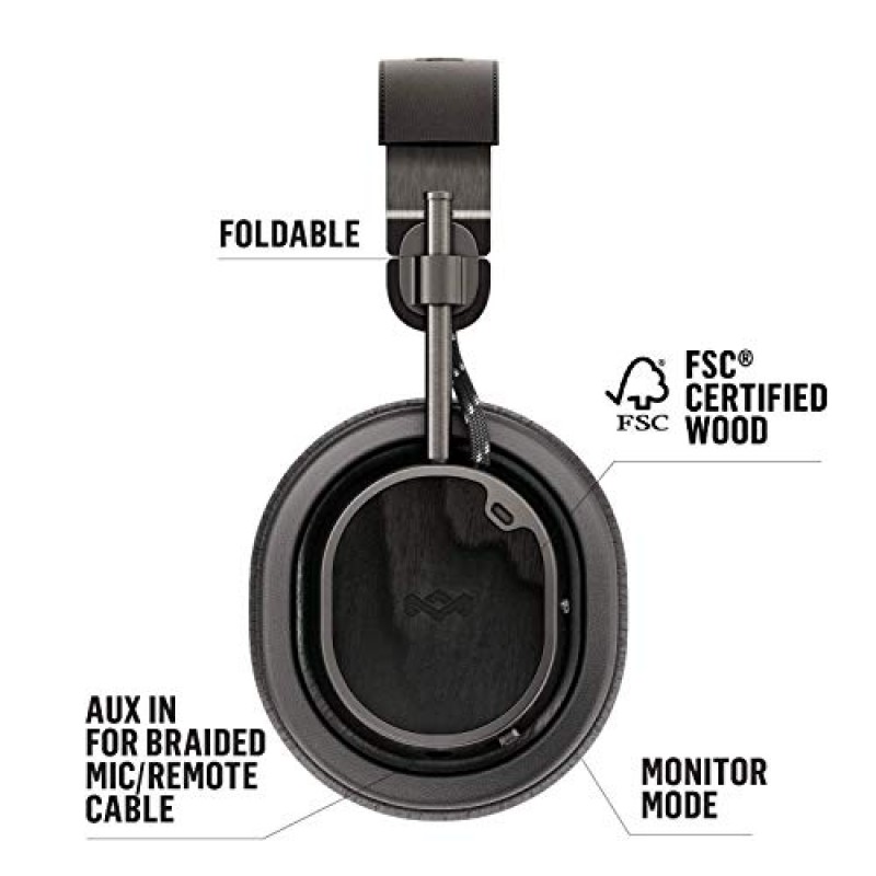 House of Marley Exodus ANC: 마이크, 무선 Bluetooth 연결 및 28시간 재생 기능을 갖춘 소음 제거 오버이어 헤드폰