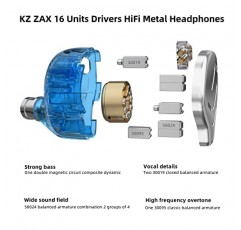 KZ Zax 16유닛 7BA+1DD 하이브리드 인이어 모니터 이어폰 2핀 분리형 케이블(마이크 없음, 검은색)