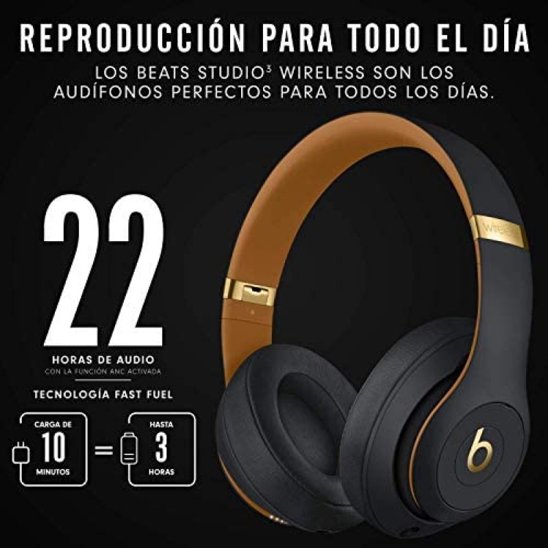 Beats Studio3 Wireless 소음 차단 오버이어 헤드폰 - Apple W1 헤드폰 칩, 클래스 1 Bluetooth, 청취 시간 22시간, 내장 마이크 - 미드나잇 블랙