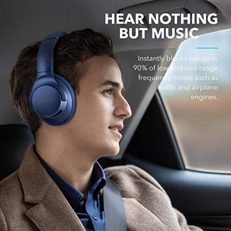 Anker Soundcore Life Q20 하이브리드 능동형 소음 차단 헤드폰, 무선 오버이어 Bluetooth 헤드폰, 40H 재생 시간, 고해상도 오디오, 딥 베이스, 메모리 폼 이어 컵(리뉴얼)