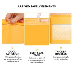 Fuxury Kraft 버블 메일러 6x10 인치 50 팩, 강한 접착 패딩 봉투, 자체 밀봉 버블 봉투, 중소기업용 방수 쿠션 버블 메일러 포장, 대량 #0 메일러 노란색