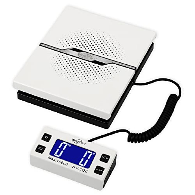 Weighmax W-8809 150lbs x0.1oz 디지털 배송 및 우편 저울(확장 디스플레이 포함, 흰색, 배터리 및 Ac 어댑터 포함)