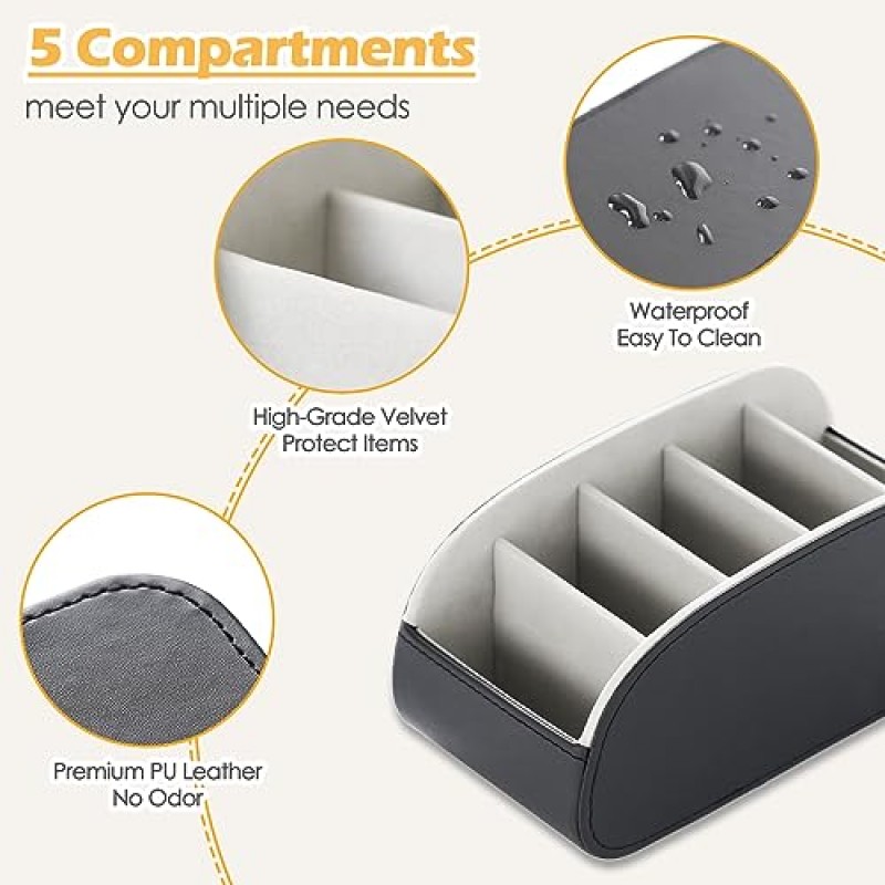 5개의 구획이 있는 Neateam 원격 제어 홀더, 침대 테이블용 검정색 원격 캐디 PU 가죽 TV 원격 홀더 TV 액세서리, 전화, 미디어 플레이어, 사무용품용 원격 상자 침대 옆 주최자