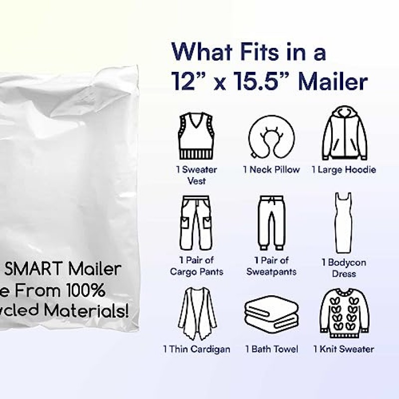 100개, 12x15.5인치 친환경 폴리 메일러 100% 재활용 포장 봉투 용품 메일링 백 2.5밀리 두께 - 스마트 메일러