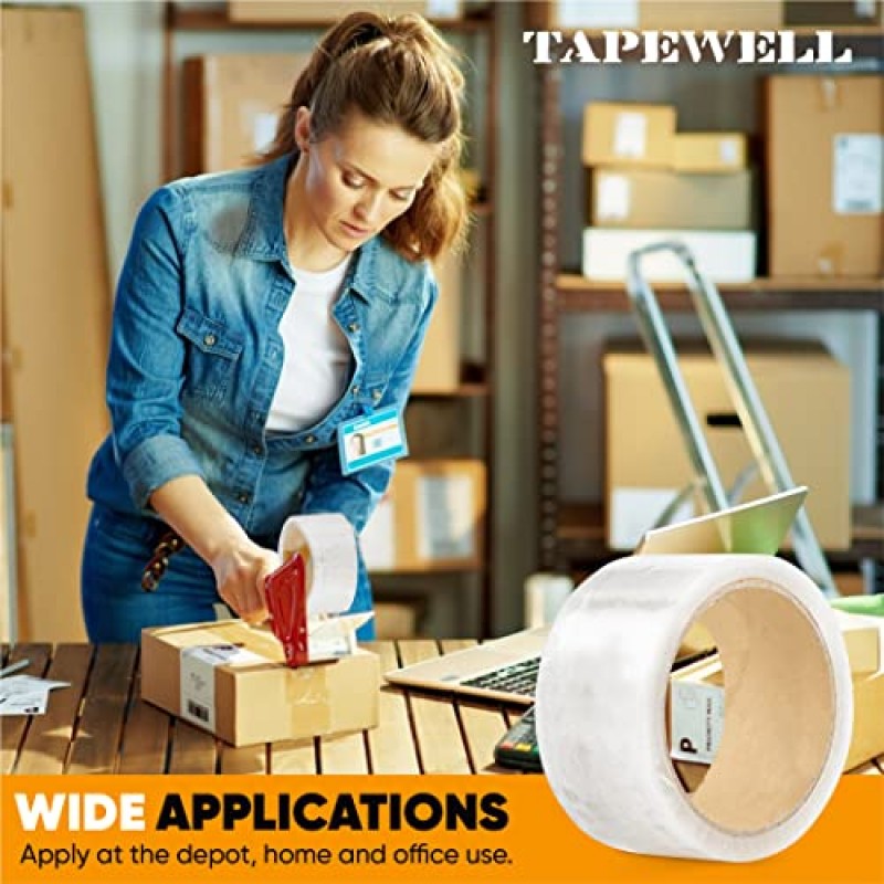 Tapewell 배송 테이프 롤 - 투명 포장 테이프 1.88인치 폭 - 이동용 박스 테이프 - 디스펜서용 포장 테이프 리필 - 3팩 투명 테이프 롤 - 164야드