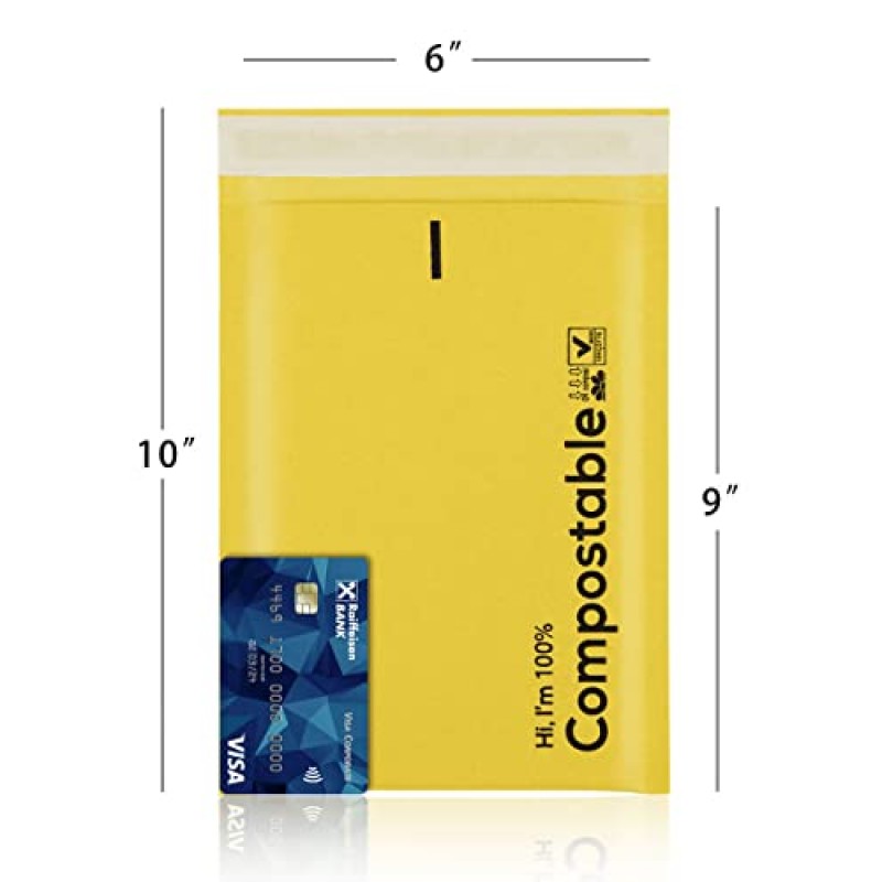 6x10 100% 생분해성 버블 메일러, 25개 #0 퇴비화 가능 패딩 포장 포장 봉투 파우치 친환경 셀프 밀봉 백