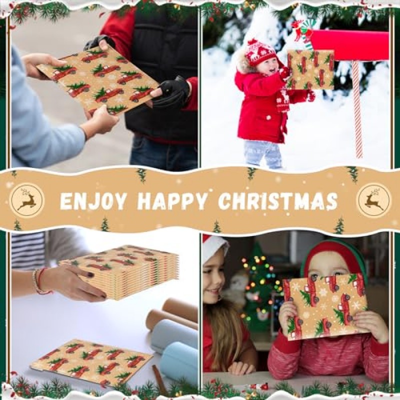 Tenceur 50 Pcs 크리스마스 폴리 버블 메일러 크리스마스 패딩 봉투 8.27 x 9.45 인치 크리스마스 봉투 배송 가방 셀프 씰링 겨울 방수 우편 가방 (자동차, 나무)