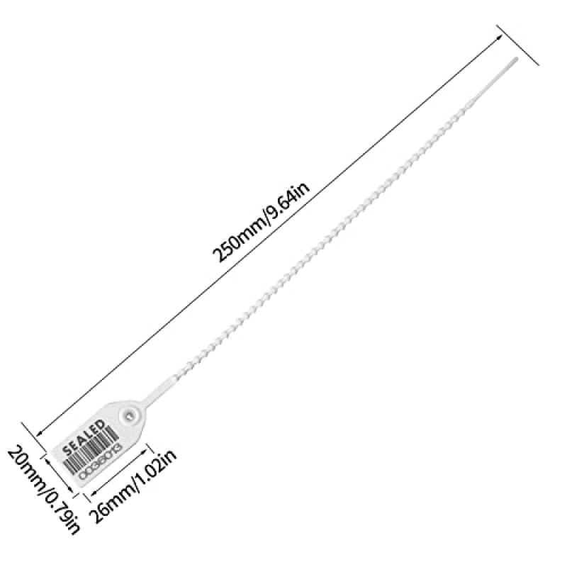 LeadSeals 500 흰색 플라스틱 바코드 씰, 순차적으로 직렬 플라스틱 탬퍼 씰 보안 태그, 번호가 매겨진 지퍼 타이 풀 타이트 보안 씰, 변조 방지 태그 소화기용 플라스틱 잠금 장치