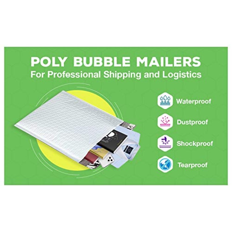 SALES4LESS 폴리 버블 메일러 4x8인치 배송 패딩 처리된 봉투 자체 밀봉 방수 쿠션 메일러 50팩, 흰색, (PBMVR_4X8-50)