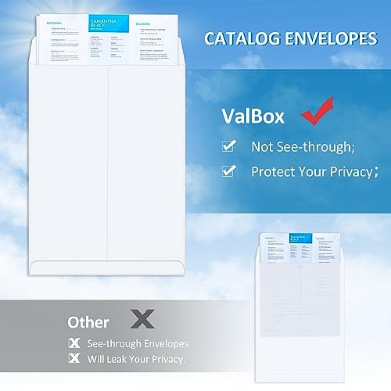 ValBox 9x12 자체 밀봉 카탈로그 봉투 250팩 우편 발송, 정리 및 보관을 위한 껍질과 밀봉 플랩이 있는 흰색 봉투