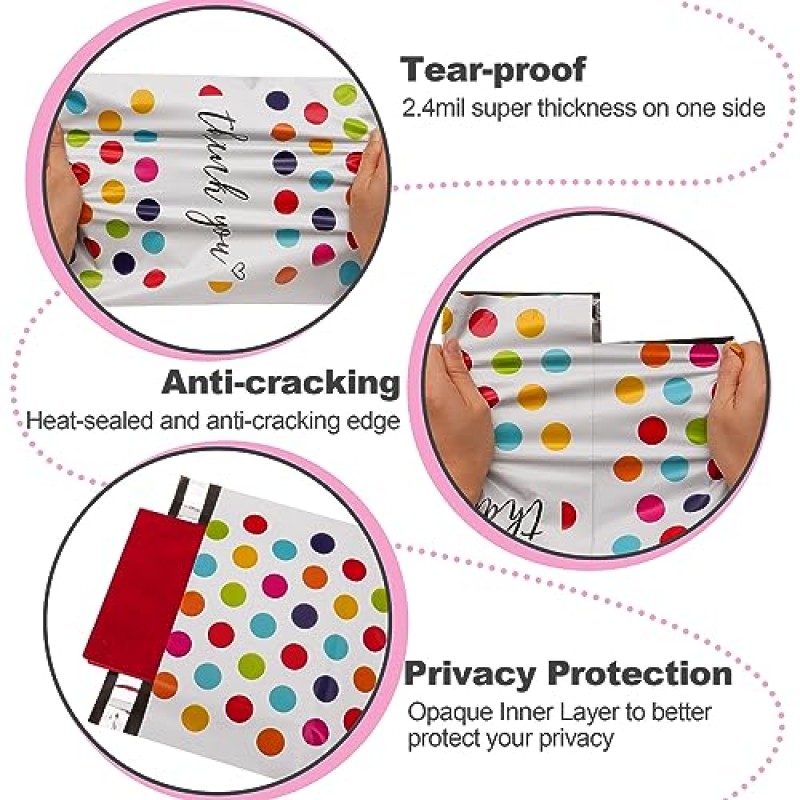 JinRuiKJ 폴리 메일러 10x13 100 팩 - 의류용 배송 가방, 튼튼하고 두껍고 자체 접착식 우편 가방 - 중소기업을 위한 귀여운 포장 가방 - 다채로운 물방울 무늬