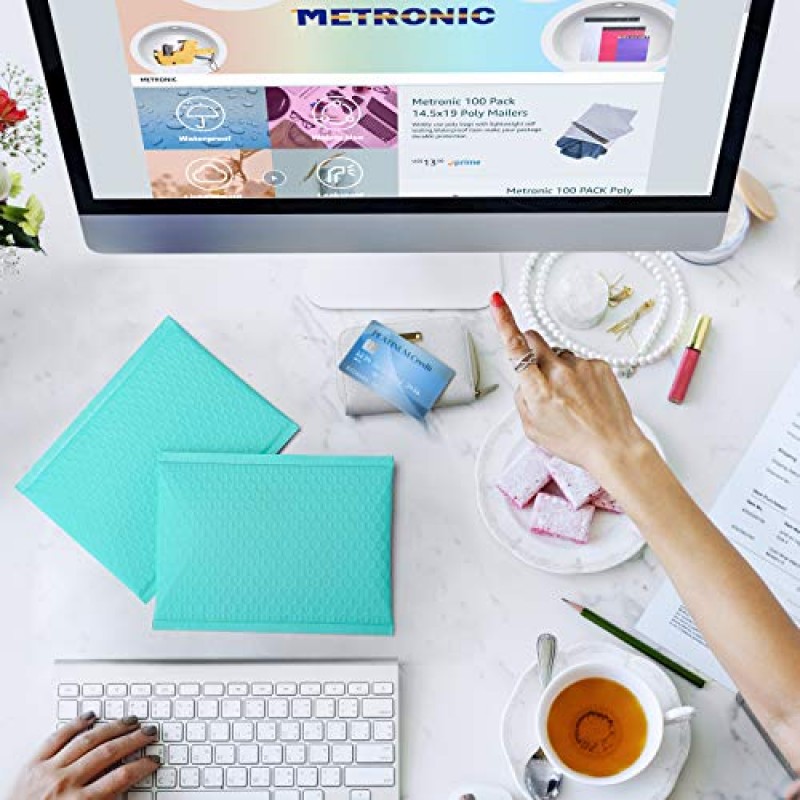 Metronic 버블 메일러 6x10 인치 25 팩, 청록색 패딩 봉투, 방수 버블 봉투, 쿠션, 자체 밀봉 접착 패딩 메일러 배송 보석, 메이크업, 중소기업 대량 #0