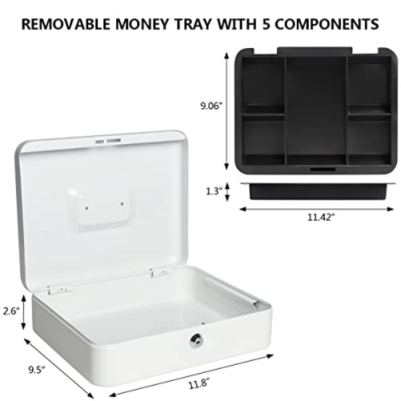 Kasten 금속 현금 상자(금전함 및 열쇠 잠금 장치 포함), 현금 절약용 저금통, 11.8
