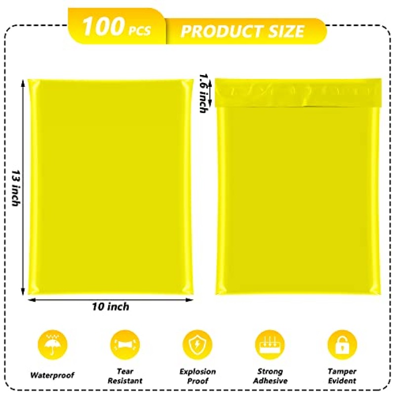 Jowlroel 폴리 메일러 10x13 100개 노란색 자체 밀봉 배송 가방, 포장 가방, 배송 봉투, 중소기업용 포장, 부티크, 의류