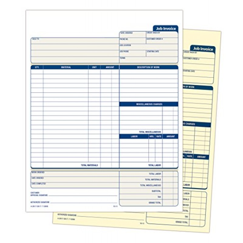 아담스 작업 송장 양식, 무탄소 2부, 서비스 및 수리 청구용, 팩당 100개 개별 세트(NC2817), 흰색, 8-1/2 x 11인치