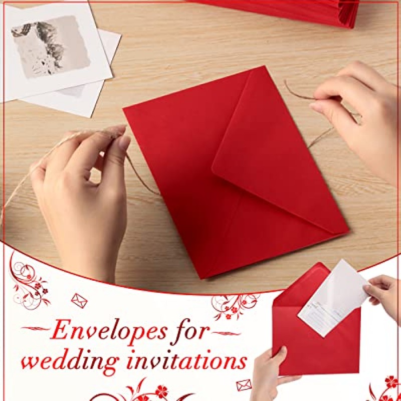 200팩 봉투 초대장용 5 x 7인치 웨딩 카드 봉투 명함용 자체 접착 크리스마스 휴일 소형 기프트 카드 초대장 카드(빨간색)