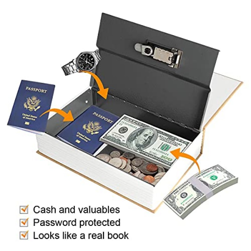 Jssmst Diversion Book Safe with Combination Lock, 홈 오피스 코드 잠금 머니 박스 대용량, 9.5 x 6.2 x 2.2 인치, SM-BS019 베를린을 위한 비밀 숨겨진 안전 잠금 상자