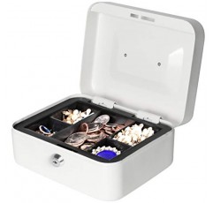 Jssmst 키 잠금 장치가 있는 소형 현금 상자 - 흰색 머니 트레이가 있는 내구성 있는 금속 현금 상자, CB0105M