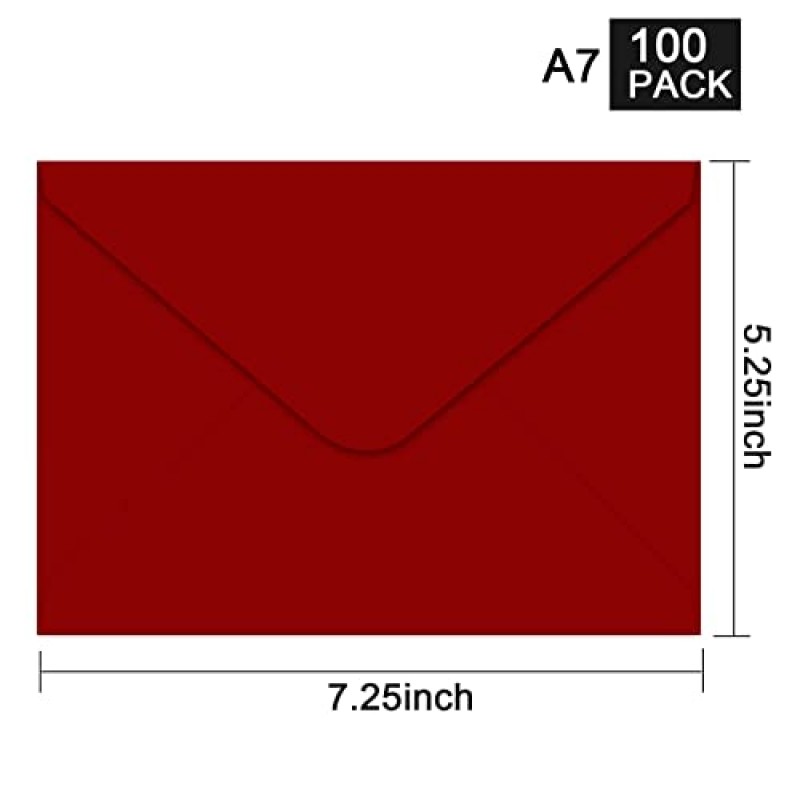 A7 봉투-100 팩 빨간색 봉투 5x7 V 플랩, 5x7 사진에 적합, 5X7 카드, 초대장, 결혼식, 공지 사항, 베이비 샤워-5.25