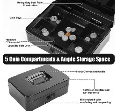 조합 잠금 장치 및 탈착식 현금 트레이가 있는 Sgorlds 현금 상자, 현금 금고용 금속 저금통, 보안을 위한 내구성 있는 이중 레이어 코드 소액 화폐 정리함, 9.84