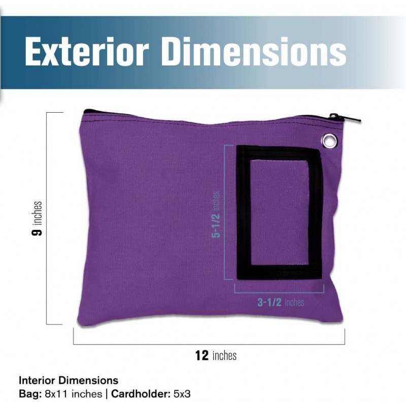 보라색 14온스 캔버스 인터오피스 메일러 - 12W x 9H 운송 가방 - 고리가 있는 대형 지퍼 가방 - 보안을 위해 자물쇠 또는 지퍼 타이와 함께 사용