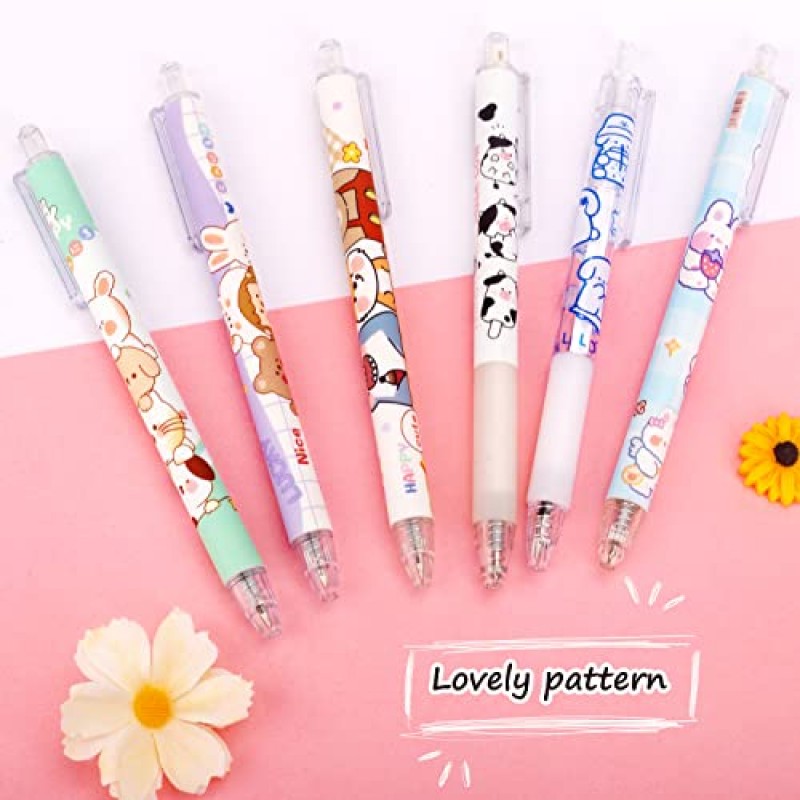 Deoot 24 Pcs 귀여운 암소 펜 개폐식 젤 펜 Kawaii Bear Pens 미적 사무실 및 학교 용품