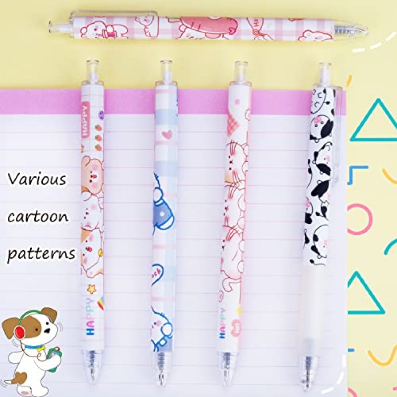 Deoot 24 Pcs 귀여운 암소 펜 개폐식 젤 펜 Kawaii Bear Pens 미적 사무실 및 학교 용품