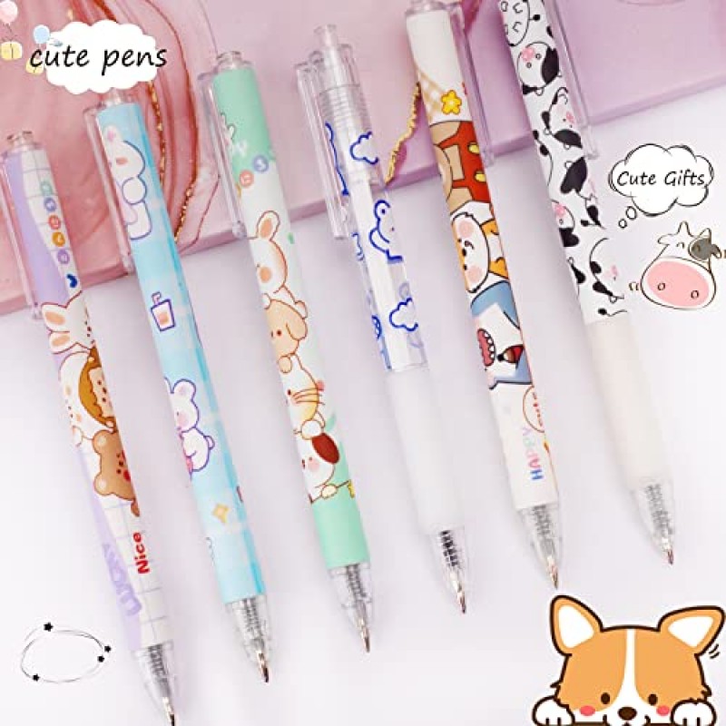 Deoot 24 Pcs 귀여운 암소 펜 개폐식 젤 펜 Kawaii Bear Pens 미적 사무실 및 학교 용품