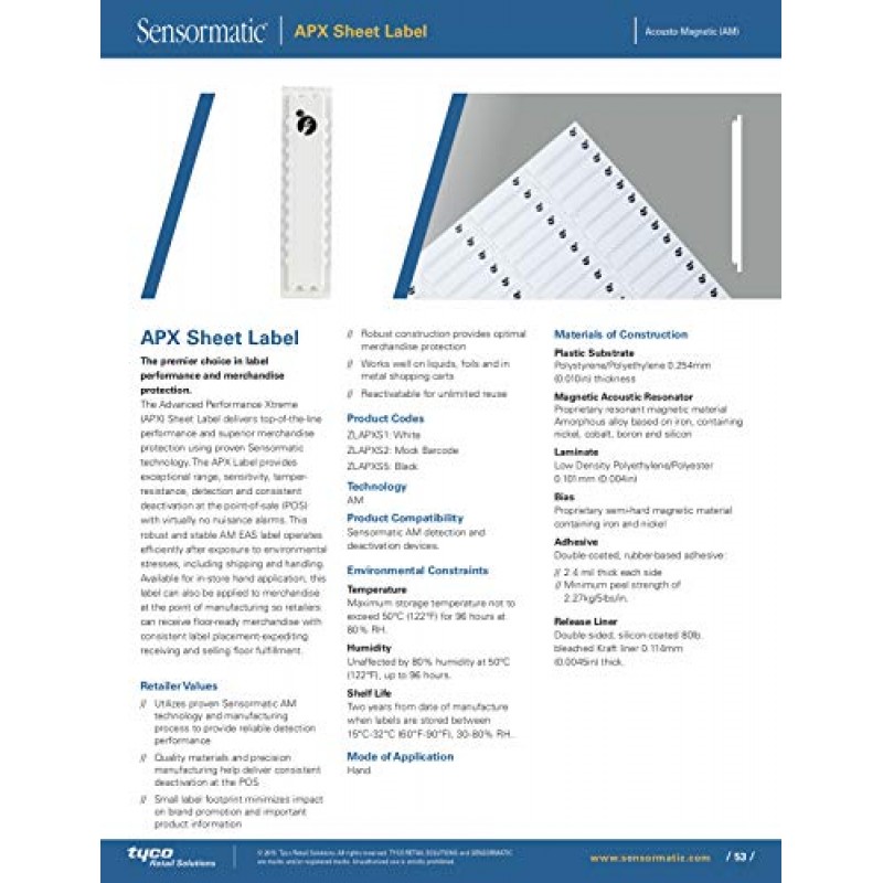 Sensormatic 브랜드 APX 가짜 바코드 시트 라벨, 상자당 스티커 5,000개