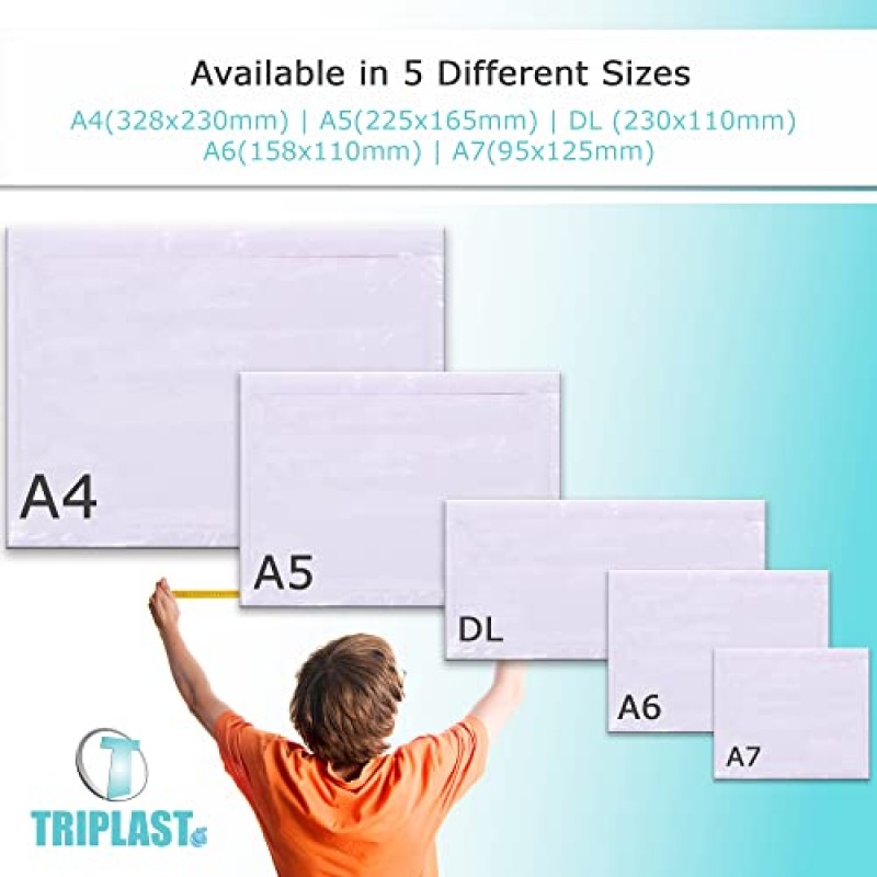 Triplast 1000 x A5 일반 문서 밀폐형 지갑(225 x 165mm) | 껍질을 벗기고 밀봉하는 투명 플라스틱 봉투/소매/주머니/지갑 | 송장, 포장 목록, 배송 메모를 소포에 첨부하세요.