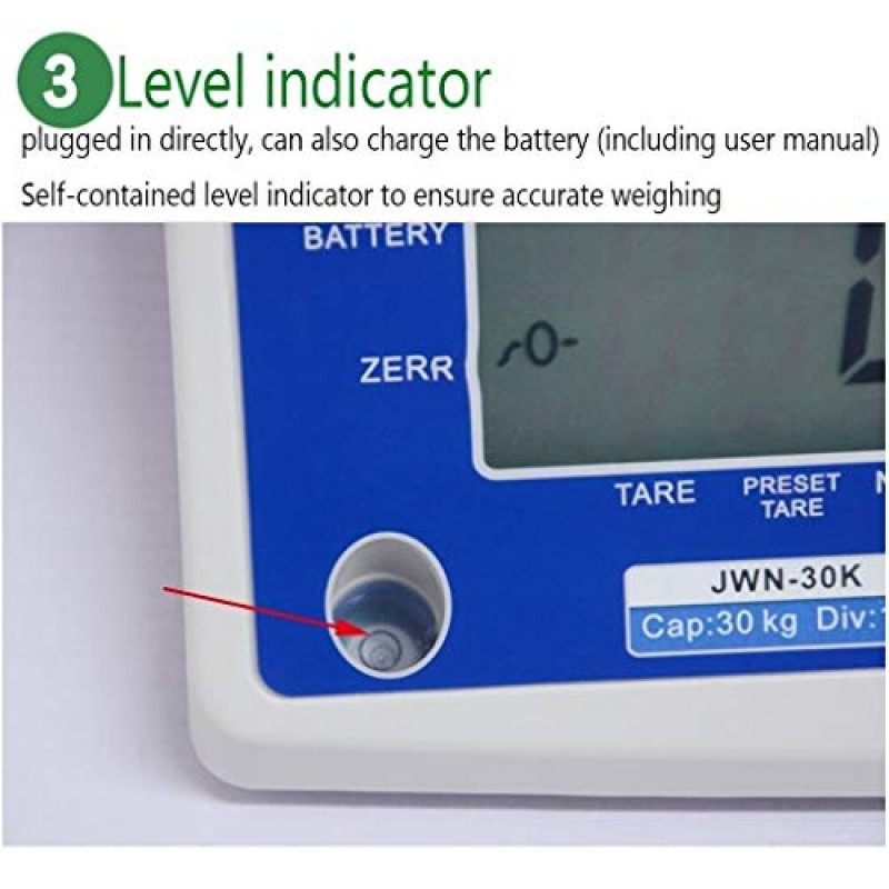 전자 계산 저울, 30kg/1g 고정밀 LCD 디지털 산업용 계량 스테인레스 스틸 플랫폼 저울(우송료 소포 배송 패킷용 용기 영점 기능 포함)