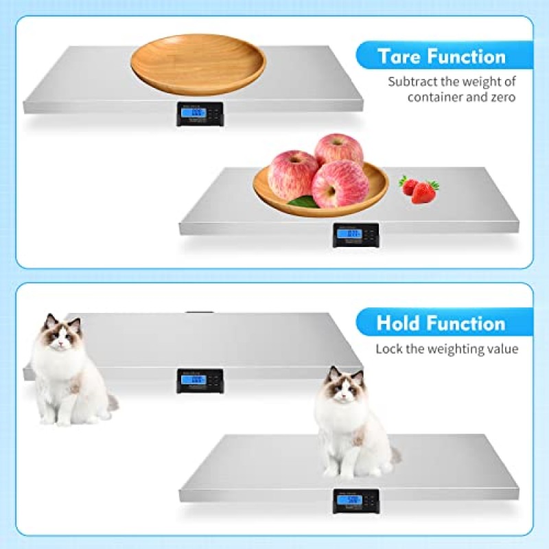 TQSHooP 디지털 애완 동물 규모 440LBS LCD 화면이있는 가축 수의사 규모 스테인레스 스틸 플랫폼 우편 규모 헤비 듀티 소포 규모 무게 규모