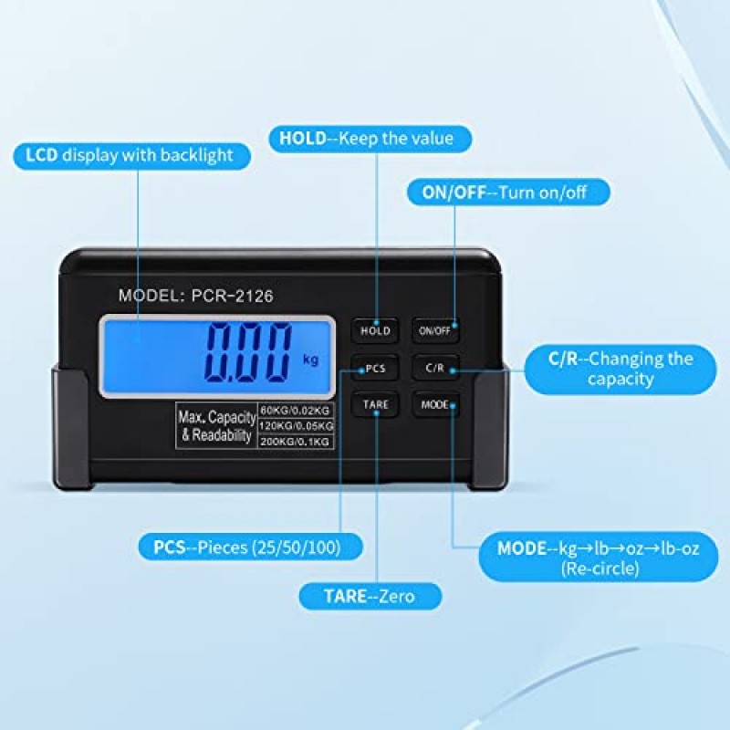 TQSHooP 디지털 애완 동물 규모 440LBS LCD 화면이있는 가축 수의사 규모 스테인레스 스틸 플랫폼 우편 규모 헤비 듀티 소포 규모 무게 규모