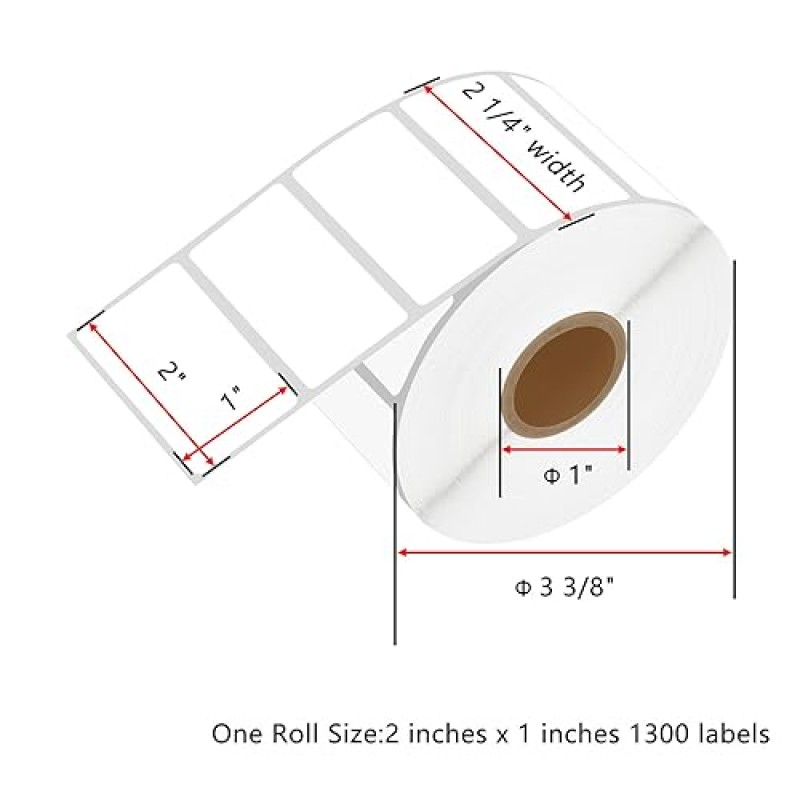 NineLeaf 20 롤 2'x1' 직접 감열 라벨 UPC 바코드 우편 요금 배송 주소 라벨(1300개 라벨/롤 포함) Zebra Eltron Munbyn Rollo 데스크탑 라벨 프린터와 호환 가능