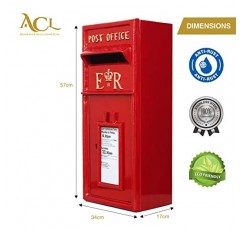 ACL Royal Mail 빨간색 우체통 - 잠금 장치가 있는 ER 우체통 - 내구성을 위한 주철 설계 - 미리 뚫린 구멍 4개로 벽에 장착 가능 - 설치가 용이함 - 보안을 위해 잠글 수 있음 - 클래식 빨간색 우체통