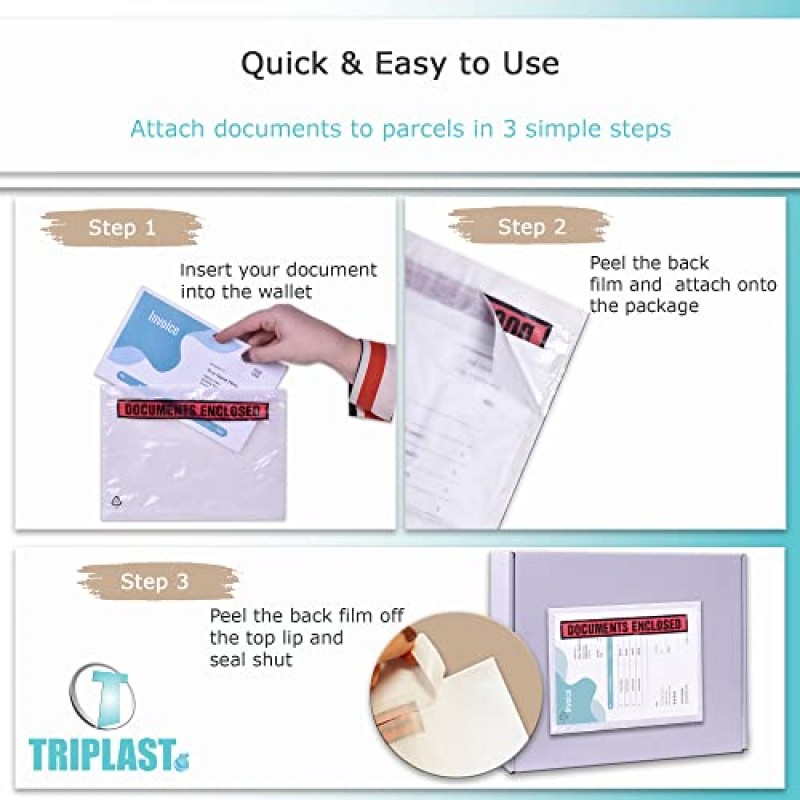 Triplast 500 x A5 인쇄 문서 동봉 지갑(225 x 165mm) | 껍질을 벗기고 밀봉하는 투명 플라스틱 봉투/소매/주머니/지갑 | 송장, 포장 목록, 배송 메모를 소포에 첨부하세요.