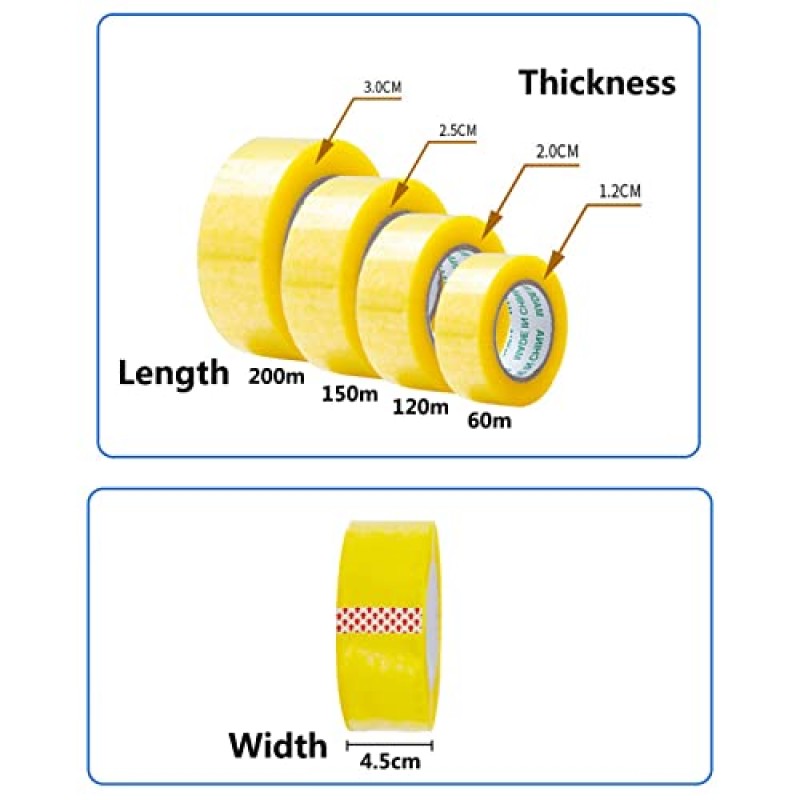 Wgwioo 포장 테이프 10롤, 두껍고 강하며 매우 끈적임, 이사, 소포 포장, 노란색, 45MM×200M